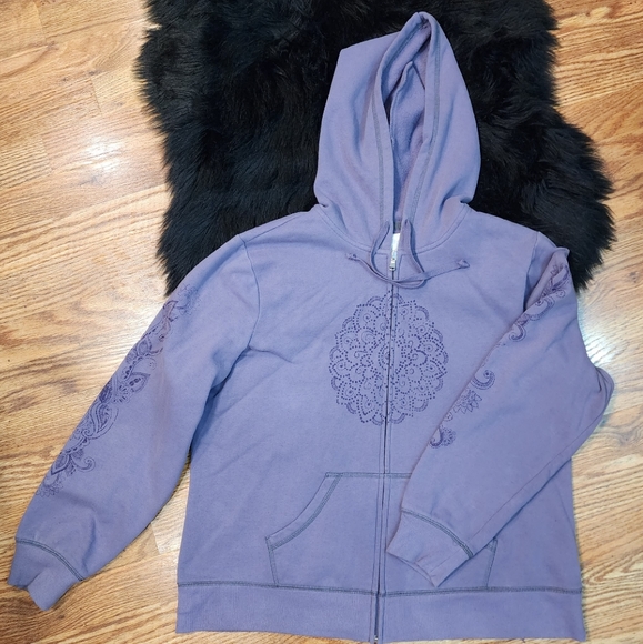 Made For Life Purple Zip-up Hoodie With Floral Design on Front and Arms … - Picture 3 of 10